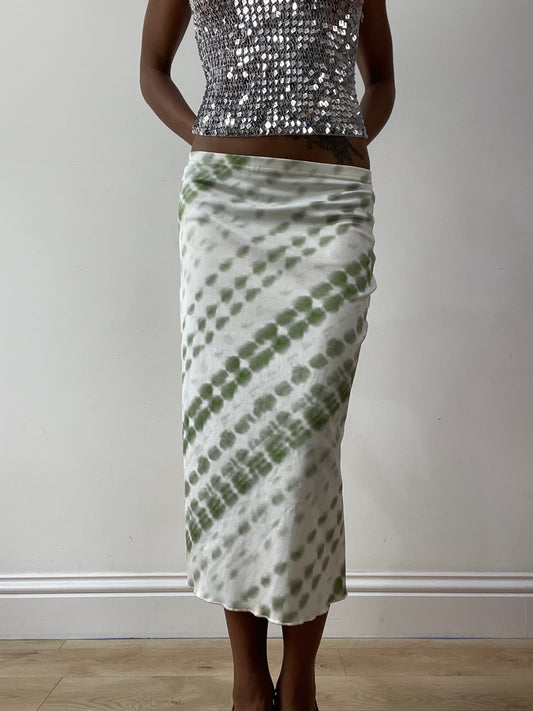 midsummer edit | Größe: XS · Farbe: Weiß + Grün · Artikel: Rock · Details: Midi-Länge