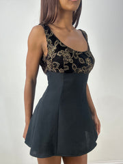 BEST PICKS | extra small black mini dress with floral embroidery