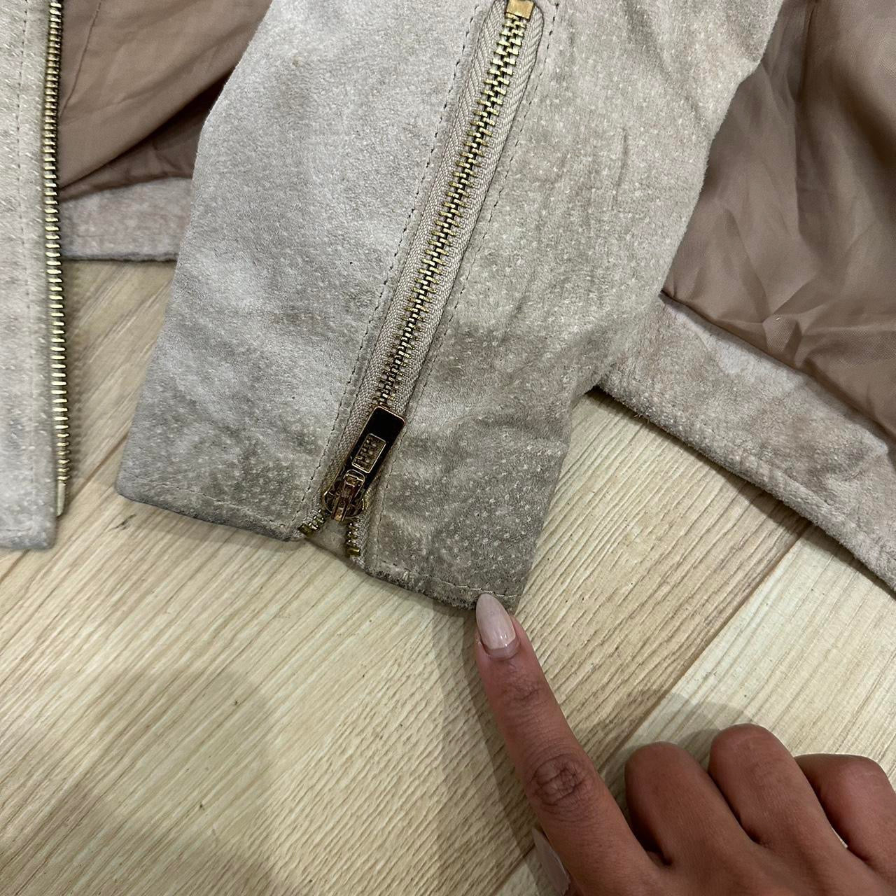 small beige leather zip jacket