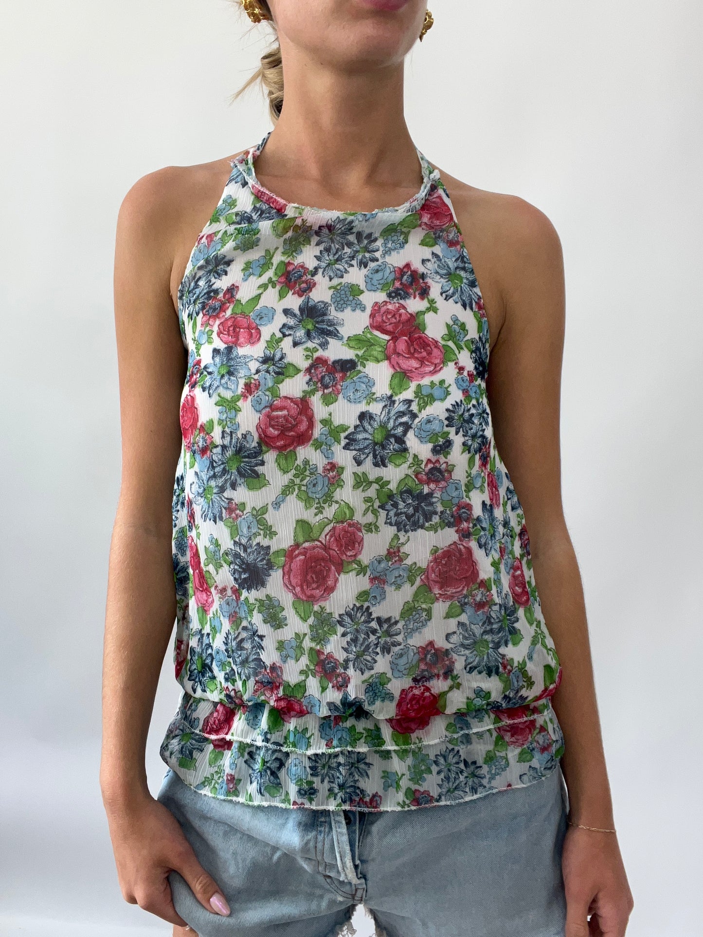 SUMMER SOLSTICE DROP | small mesh floral halterneck top
