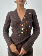 BEST PICKS | medium brown knit jumper with sequin details