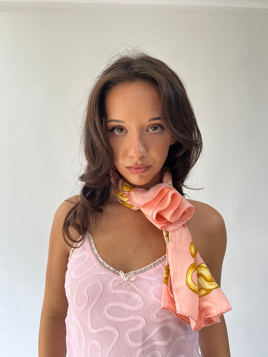 SATC drop | pink and gold scarf with pattern