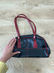 💚 miley cyrus edit | black and red faux leather shoulder bag