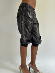 euro trash | small black leather style cropped cargo trousers