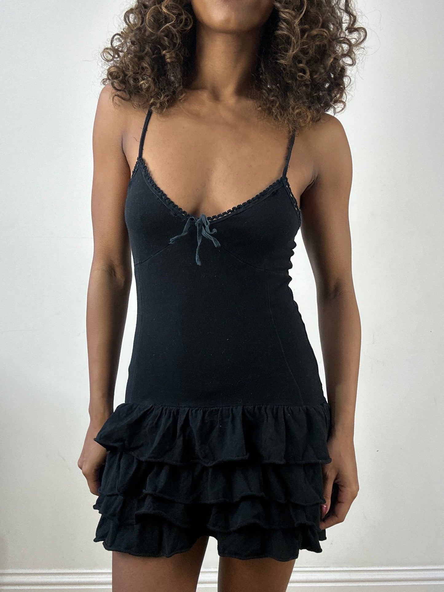 vintage edit thirty-four | extra small black ruffle mini dress