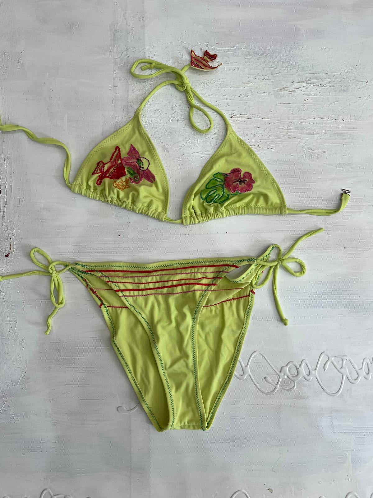 BEST PICKS | small pale green bikini set with embroidered flower detail