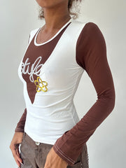💻‼️ | small white and brown long sleeve top with sequin details