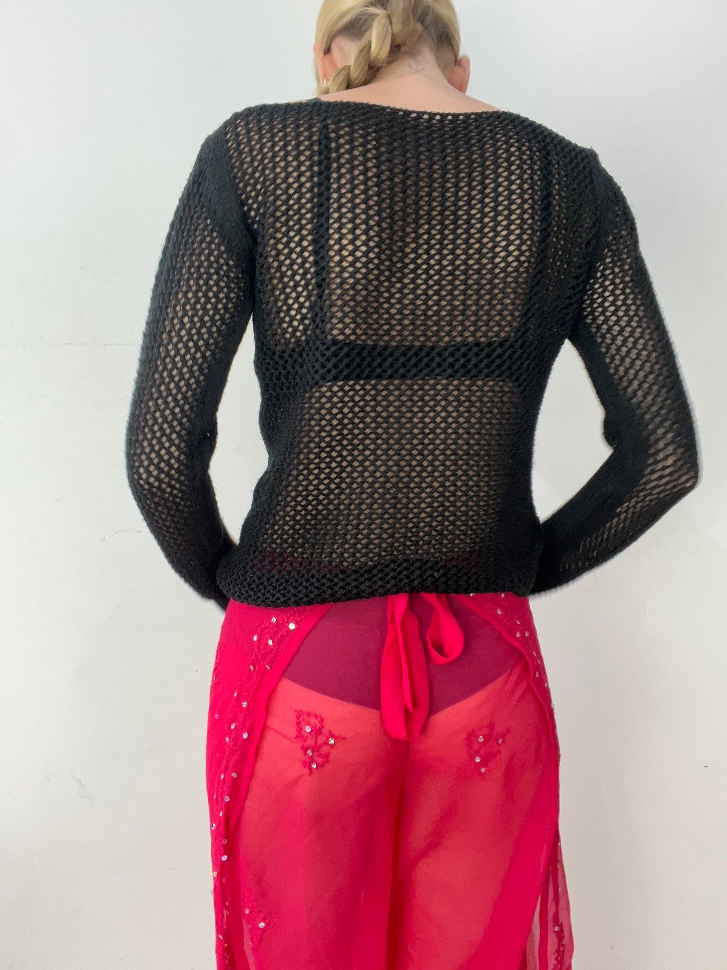 vintage edit thirty | small black crochet long sleeve jumper