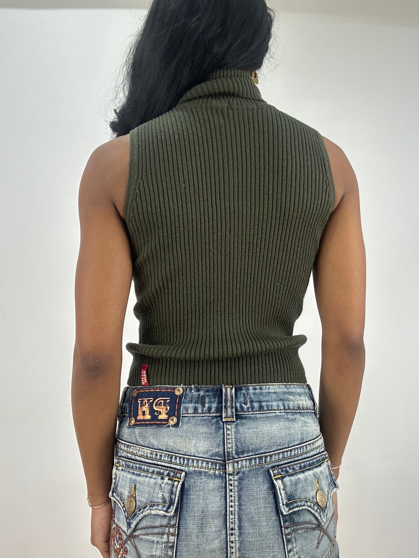 vintage edit fifteen | small khaki miss sixty button up sleeveless turtleneck jumper