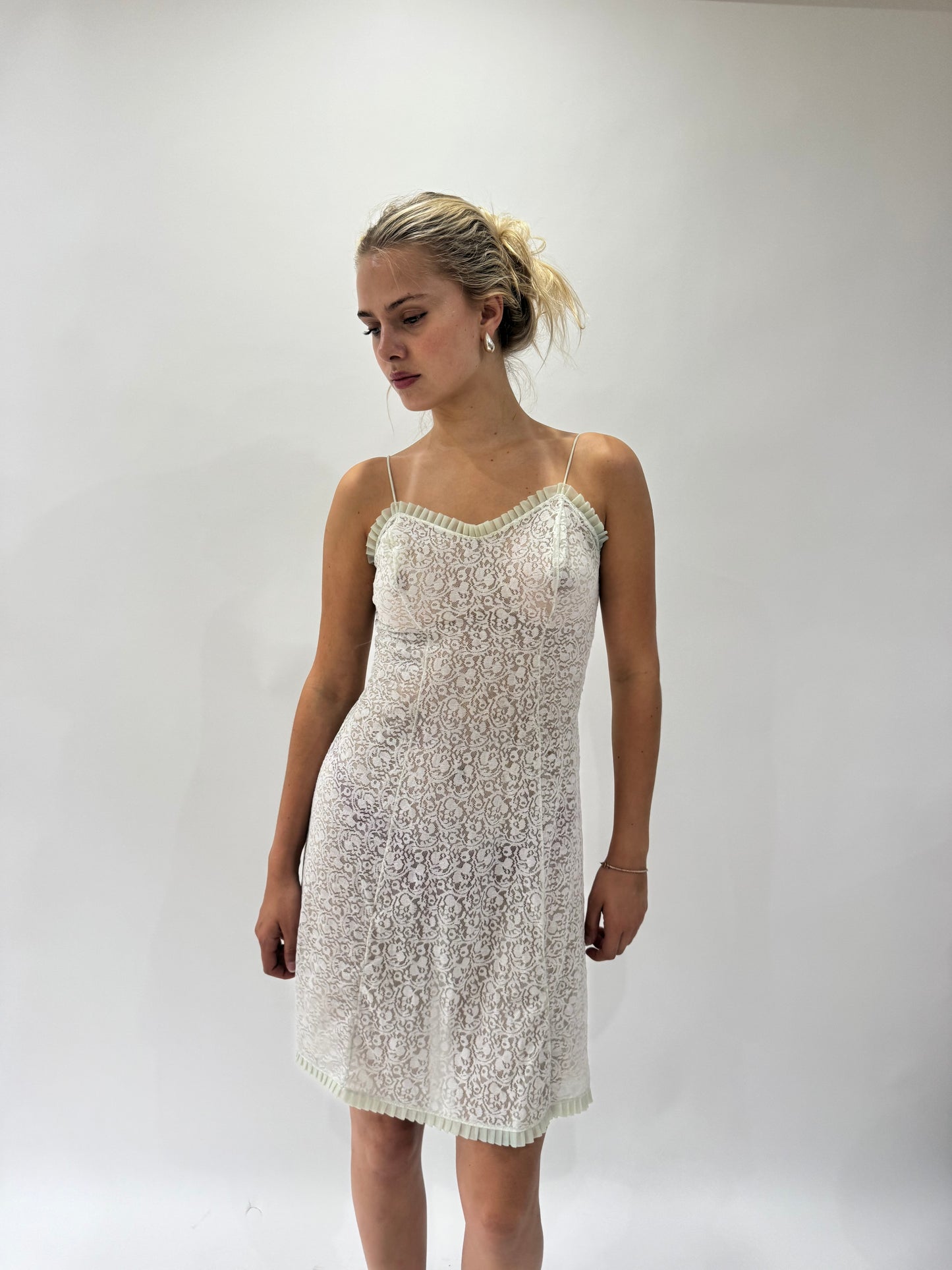 french summer drop | small green lace mini dress