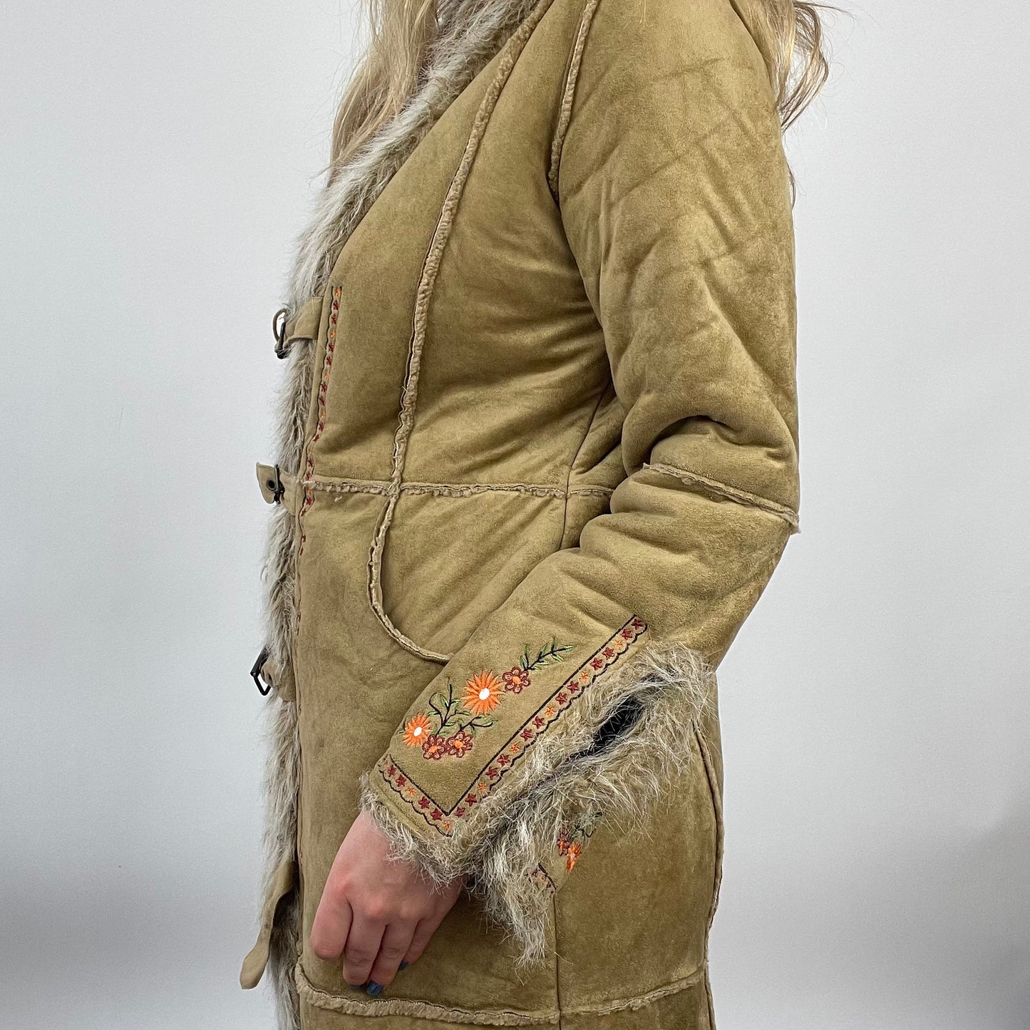 HIPPY CHIC DROP | large tan afghan coat with embroidered arms