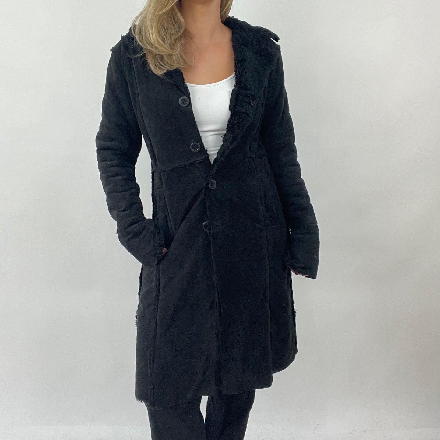 90s MINIMALISM DROP | medium black suede longline jacket