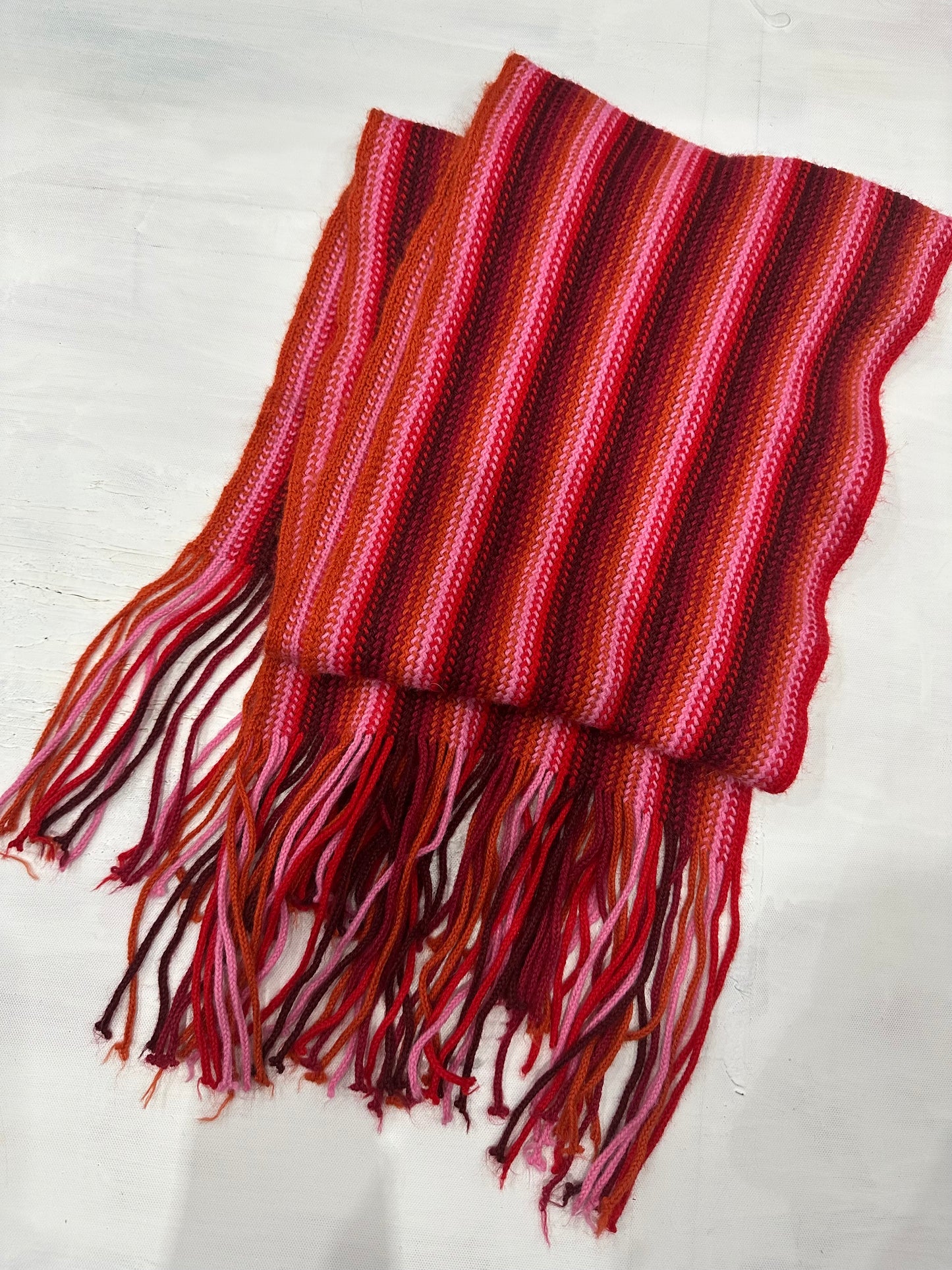 BEST PICKS | pink and red striped knit tassel scarf