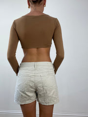 GIRLBAND DROP | extra small old h&m brown front tie top