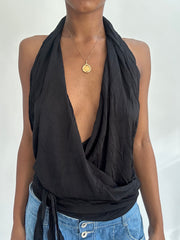 summermaxxing drop | small black halterneck open back top