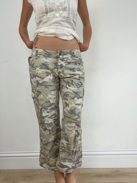vintage edit twenty eight | small khaki capri style trousers with camo print