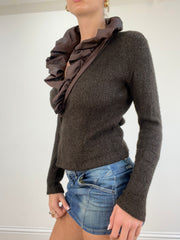💻 vintage edit four | Größe: S · Farbe: Braun · Artikel: Cardigan · Details: Rüschen + Wickelstil