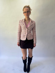devil wears prada | small pink and white blazer with plaid print