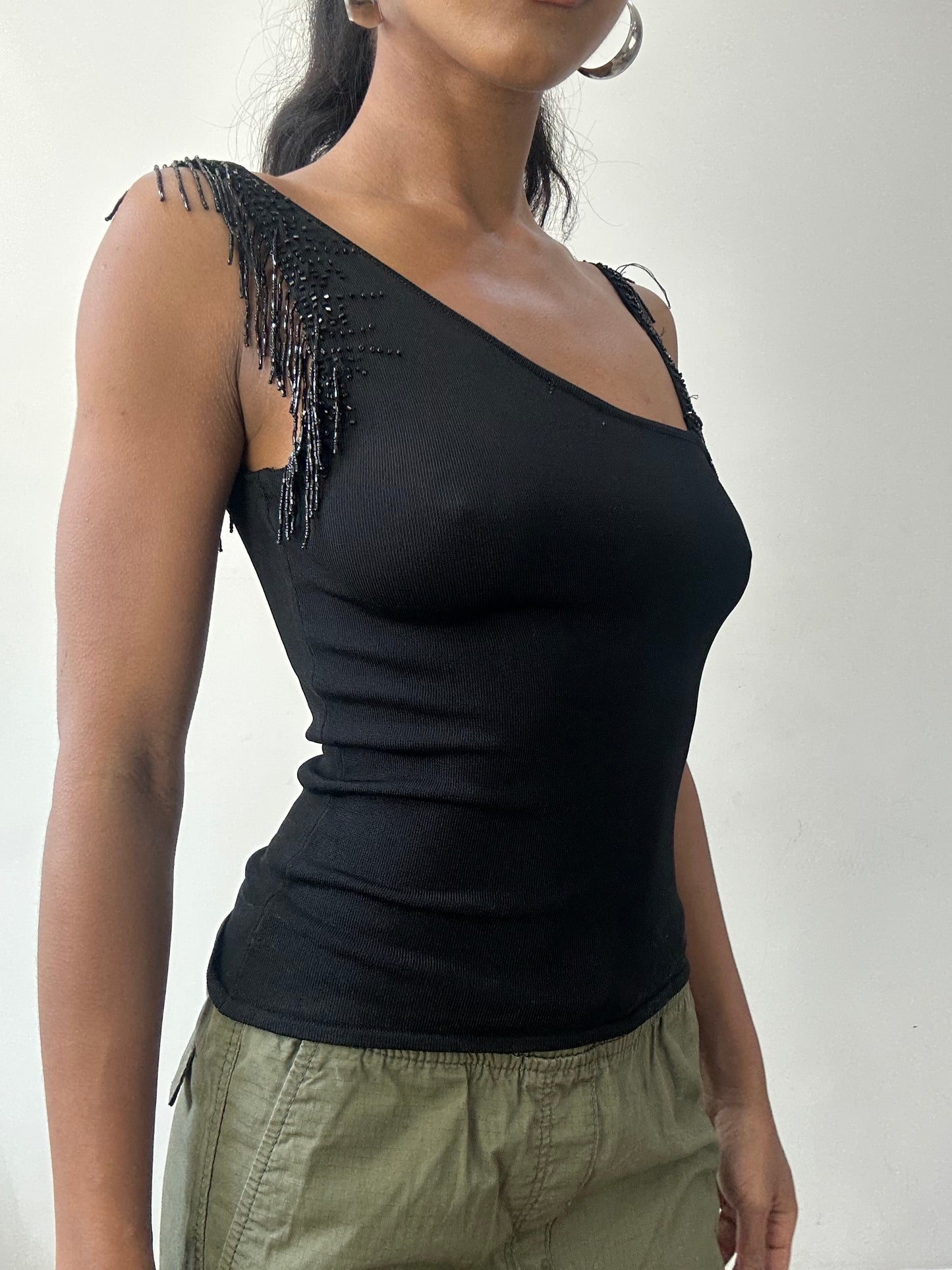 BEST PICKS | small black asymmetric top with beading detail