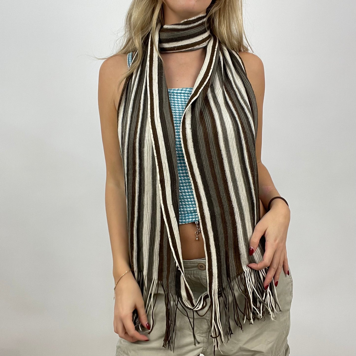CHALET GIRL DROP | khaki striped scarf