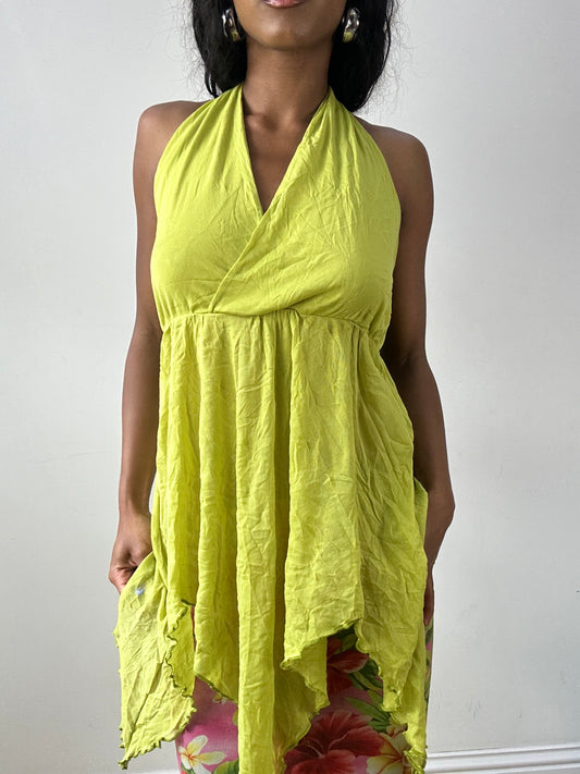 vintage edit twenty-five | medium green asymmetric halterneck top