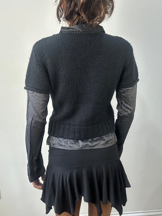 romantic grunge edit | small black layered sweater and shirt top