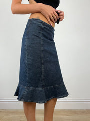 💻 LIBRARIAN CORE | small dark wash blue denim midi skirt