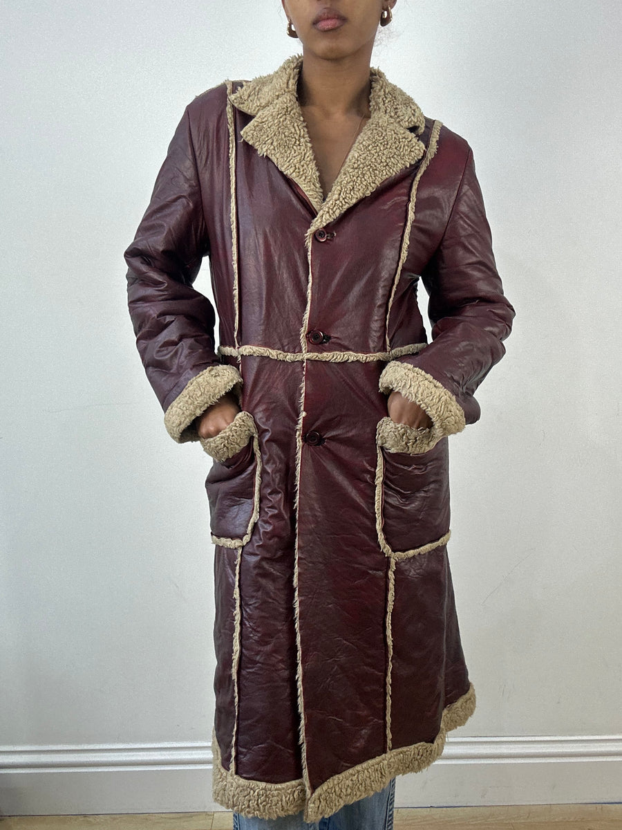winter edit | medium burgundy faux leather trench coat