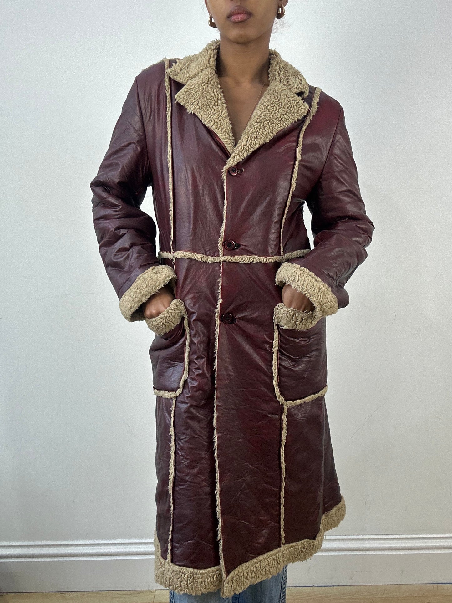 winter edit | medium burgundy faux leather trench coat