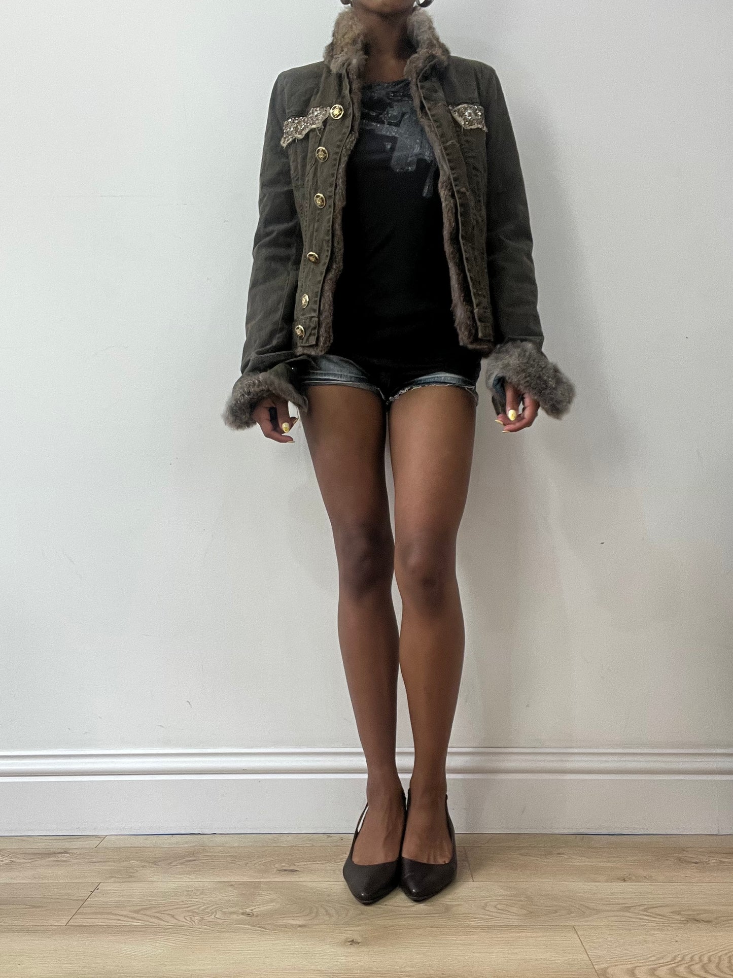 BEST PICKS | small khaki denim jacket with faux fur lining