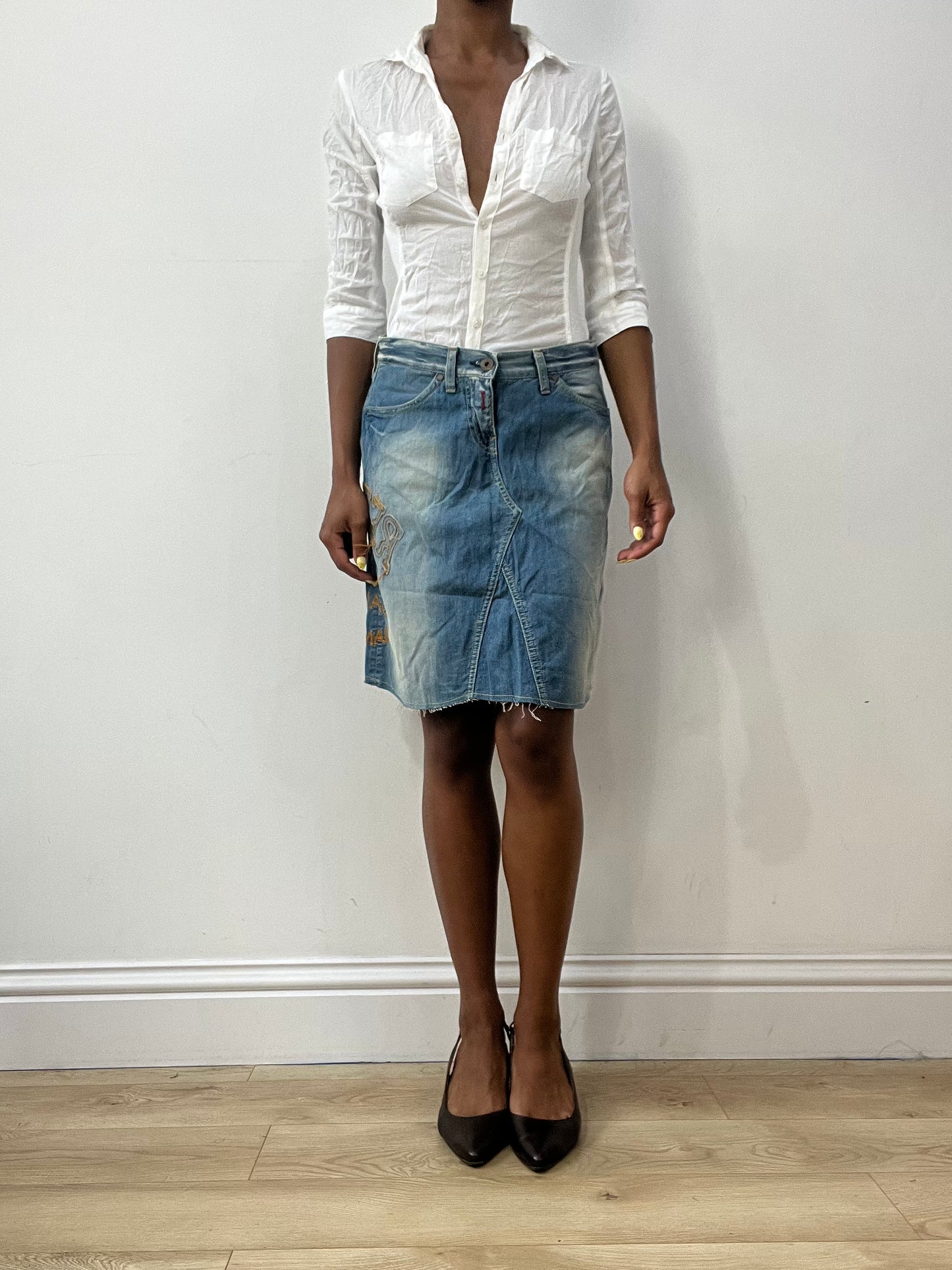 vintage edit thirty-two | small blue denim replay midi skirt