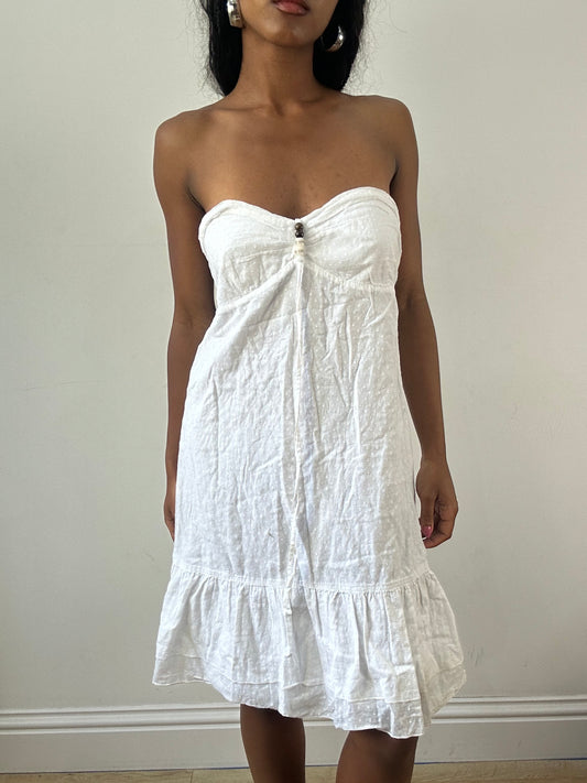 vintage edit: festival | small white bandeau broidere midi dress with beading detail