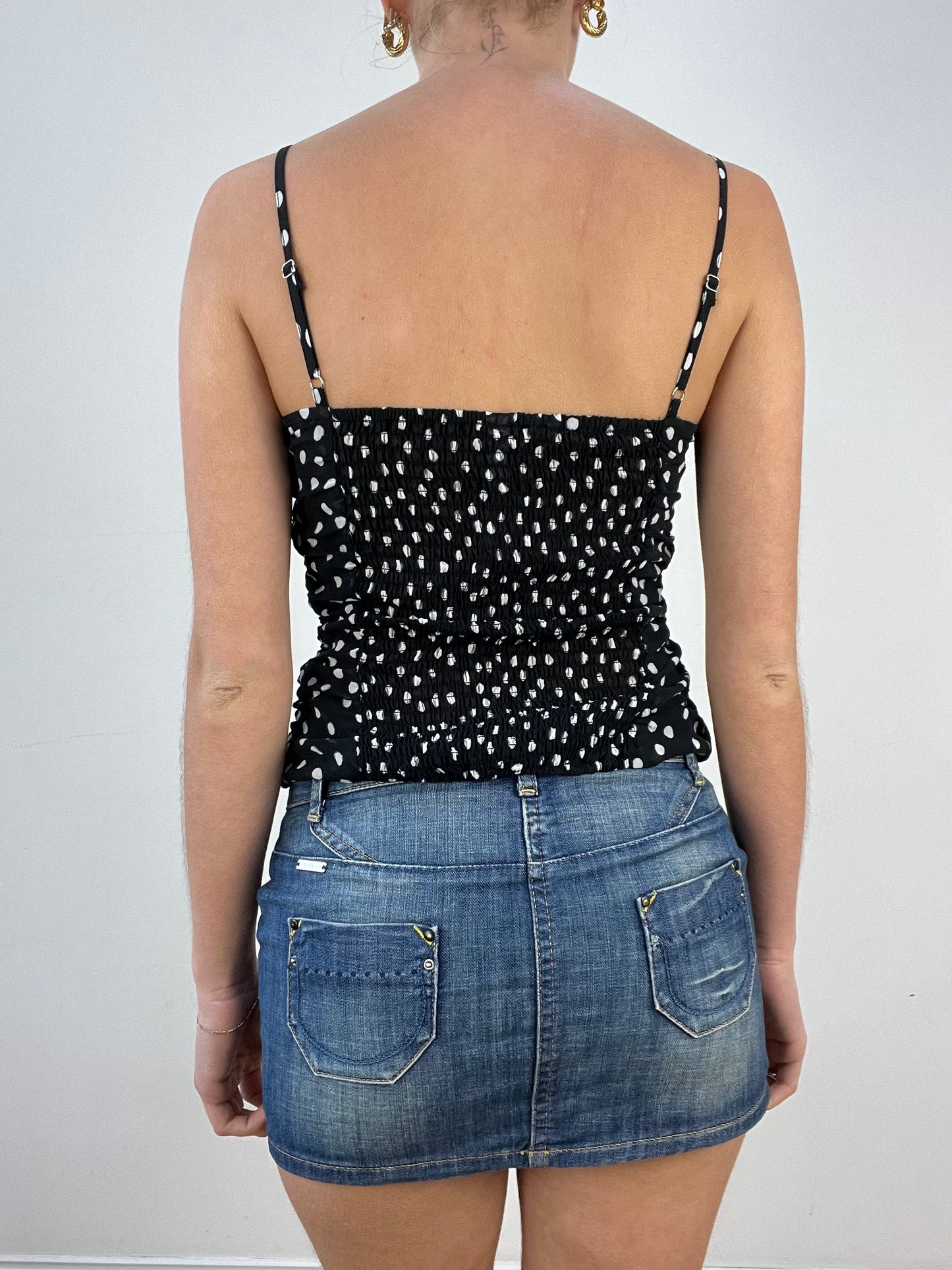 vintage edit seven | medium black and white polka dot mesh cami