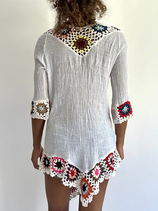 BEST PICKS | small white asymmetric crochet mini dress