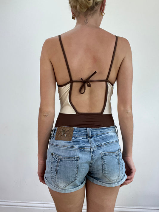 💚 miley cyrus edit | small brown and cream swimsuit