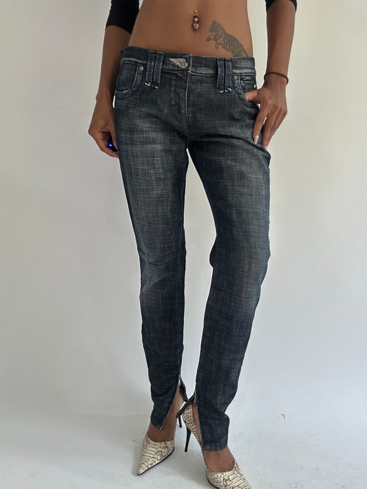 euro trash | medium dark wash miss sixty low ride jeans