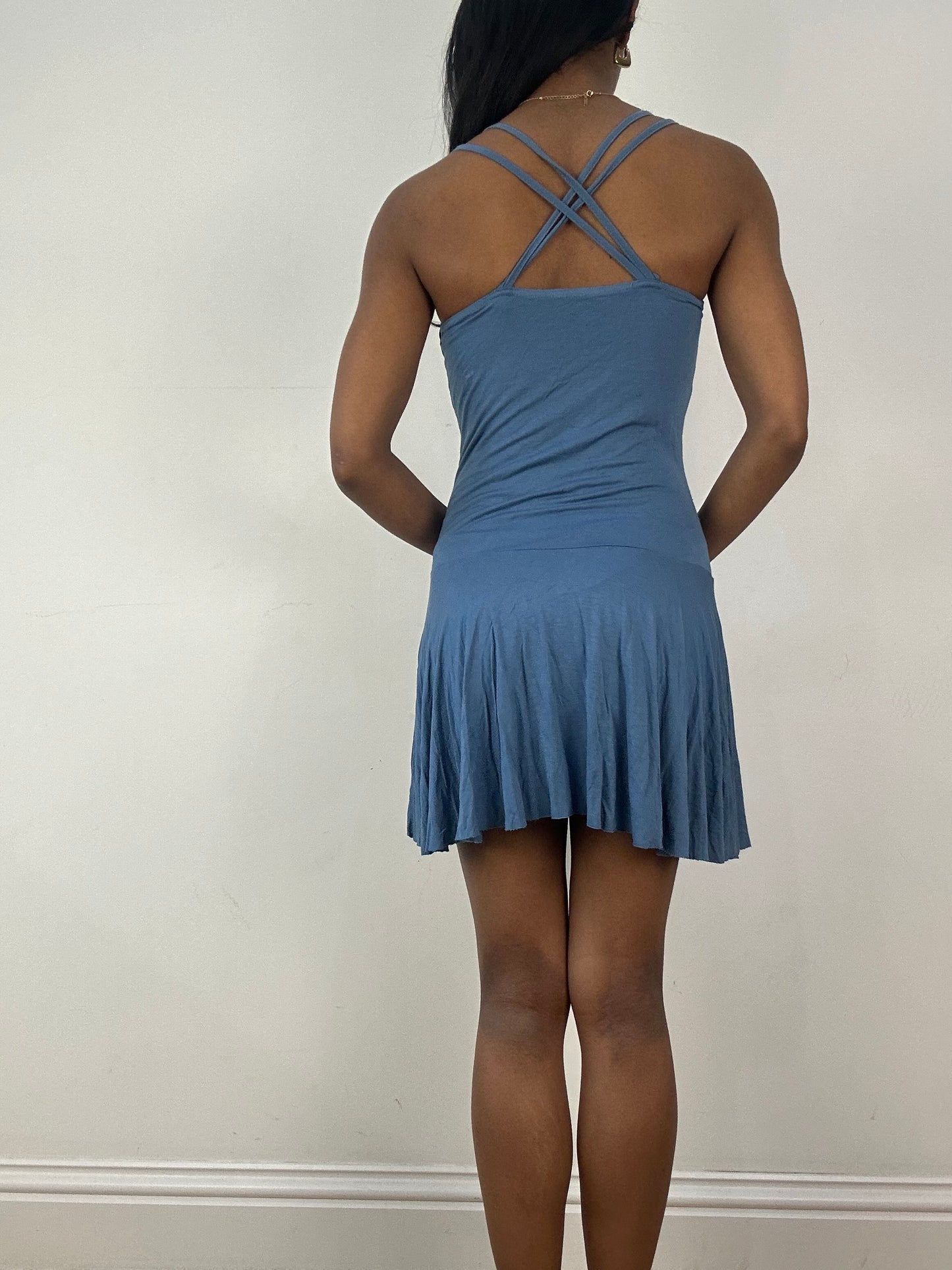 vintage edit eighteen | extra small blue asymmetric mini dress with diamanté flower