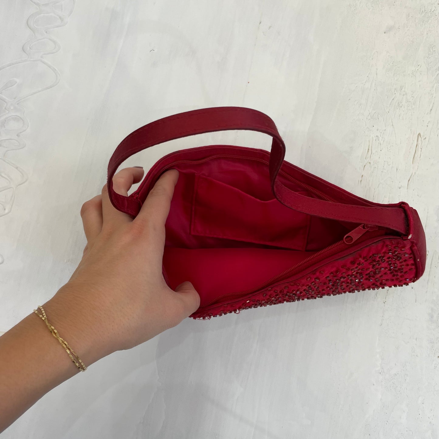 JEANS AND A NICE TOP DROP | red embellished shoulder bag