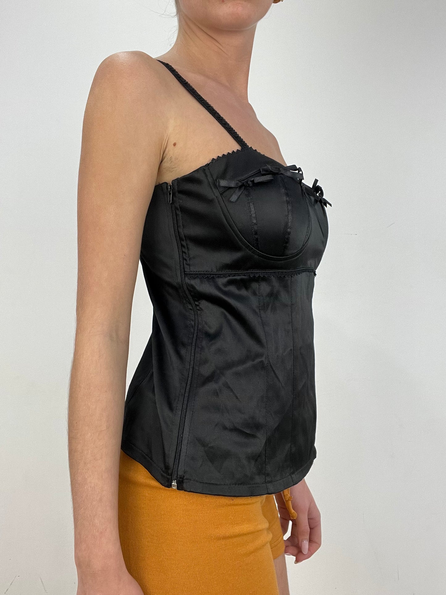vintage edit: date night | medium black satin style corset top