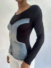 olivia rodrigo drop | taille: S · couleur: noir · matière: denim · article: haut · détails: manches longues + empiècements