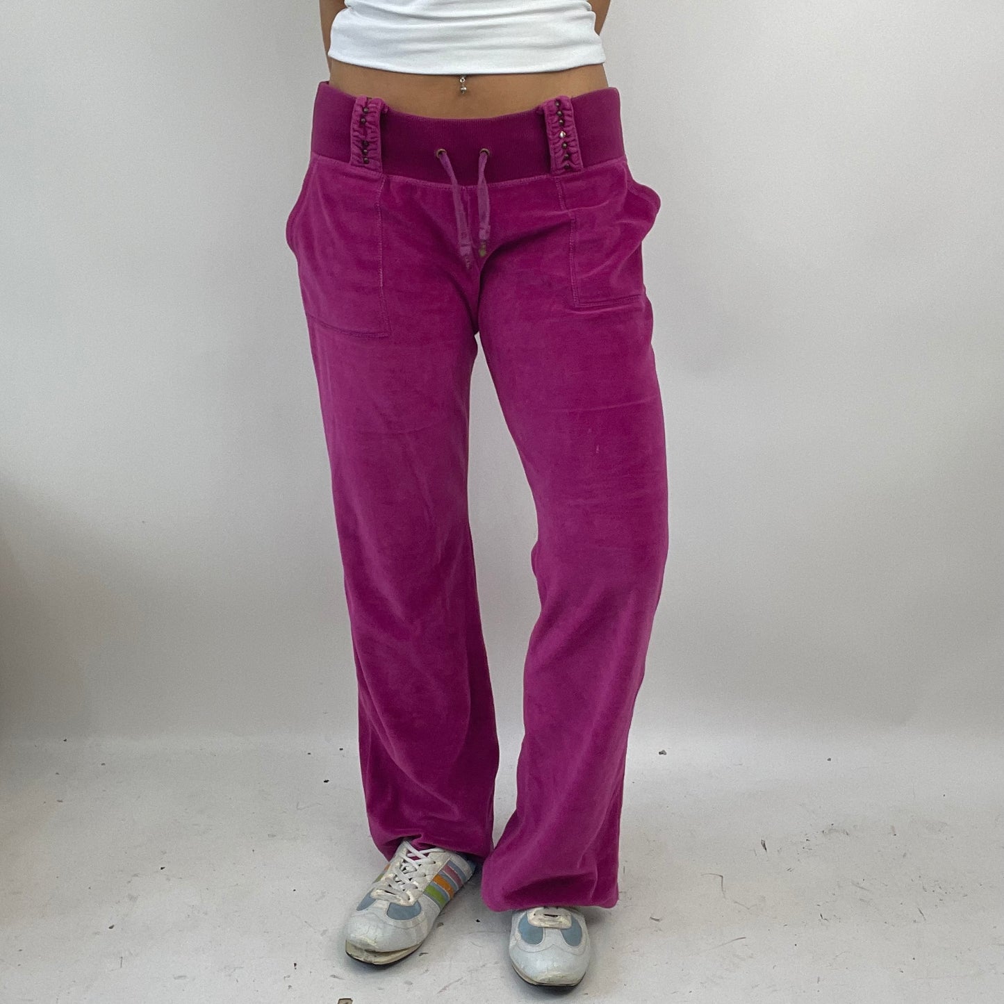 💻PARIS HILTON DROP | large  fuschia velour joggers with studded belt loops