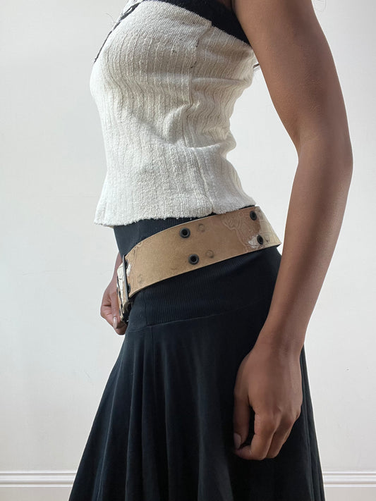 BEST PICKS | brown faux leather embossed belt with metal hardware