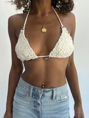 beach drop | taille: S/M · couleur: blanc · matière: crochet · article: ensemble bikini
