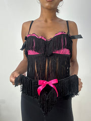 BEST PICKS | medium black and pink fringe bra and underwear set