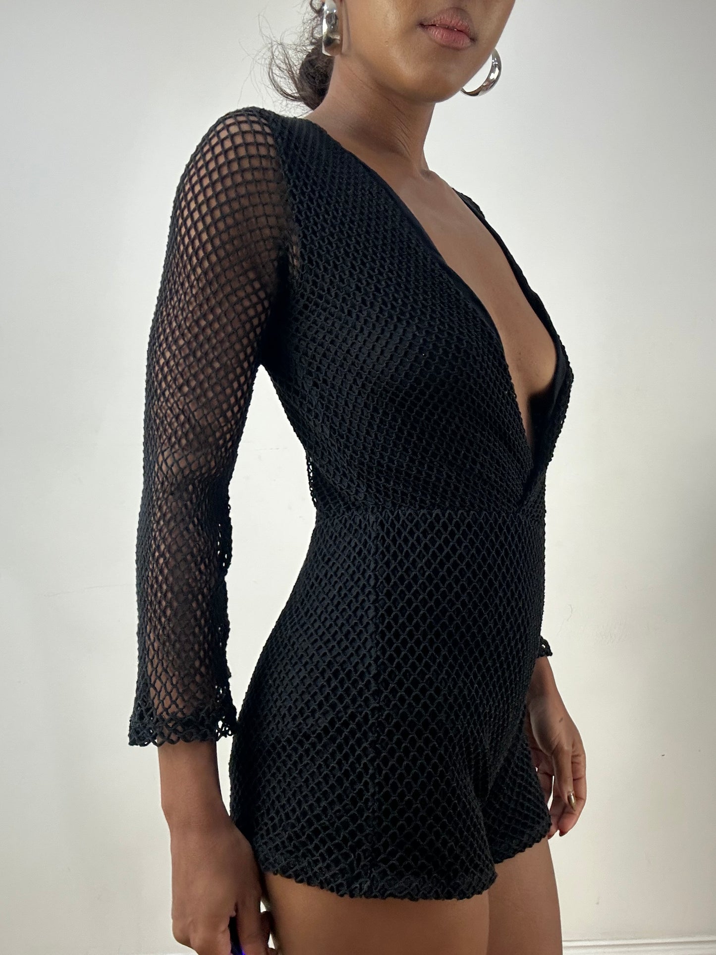 LFW edit | small black playsuit with fishnet overlay