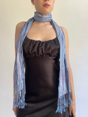 Y2K| blue and purple stripped scarf with tassels