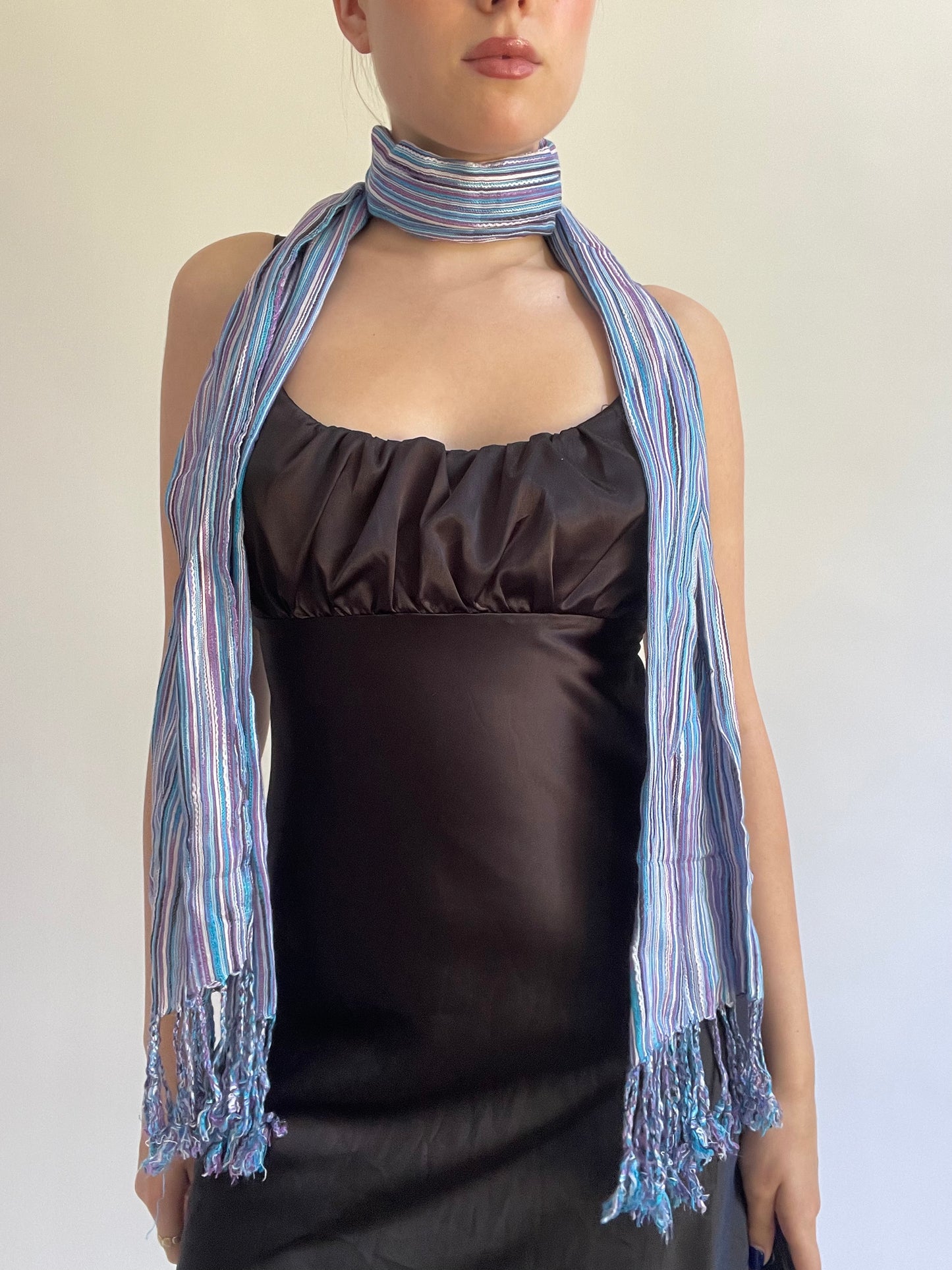 Y2K| blue and purple stripped scarf with tassels