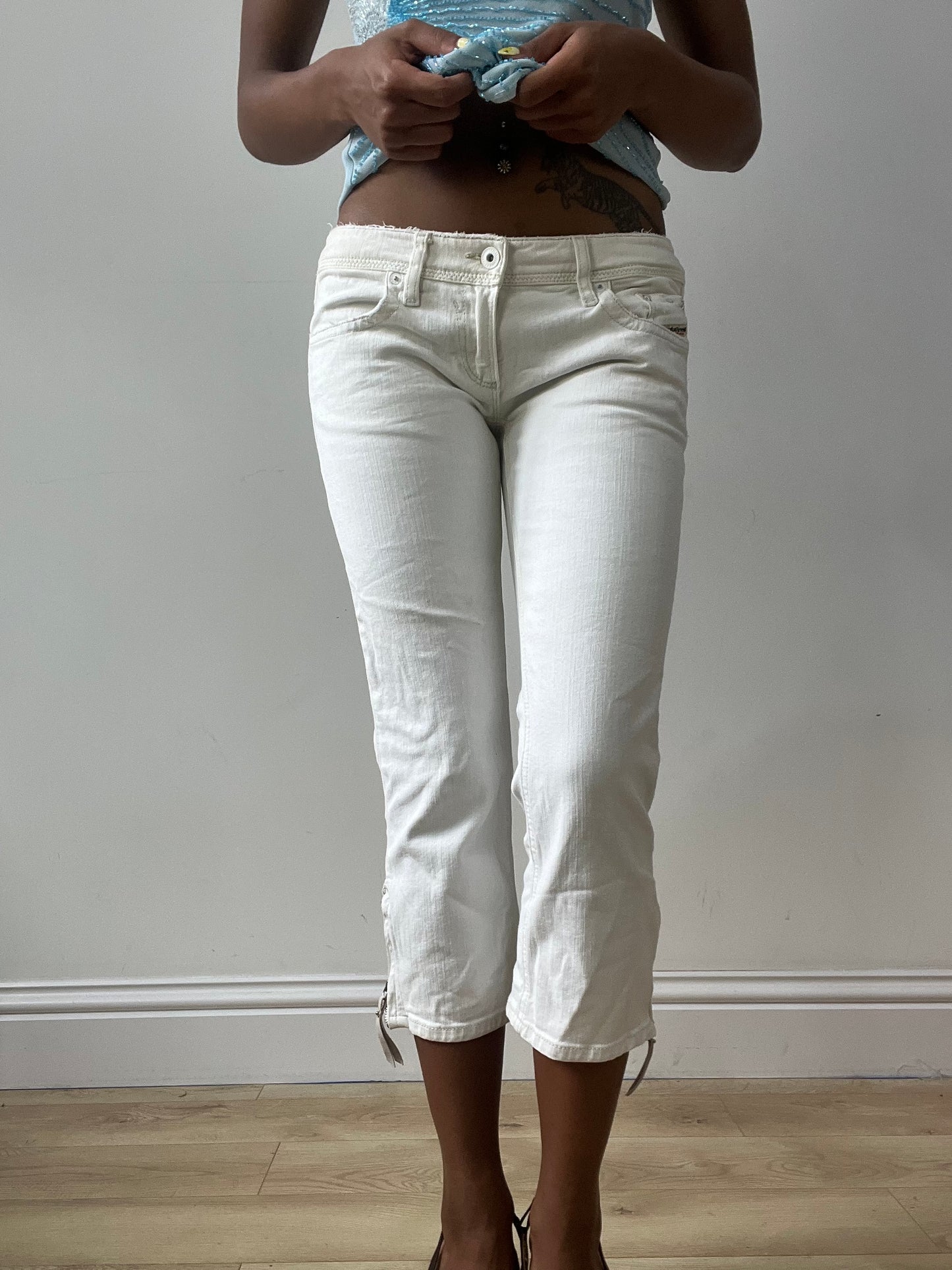 vintage edit thirty-two | small white diesel cropped denim jeans