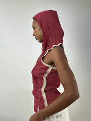 BEST PICKS | small red checkered sleeveless top with hood