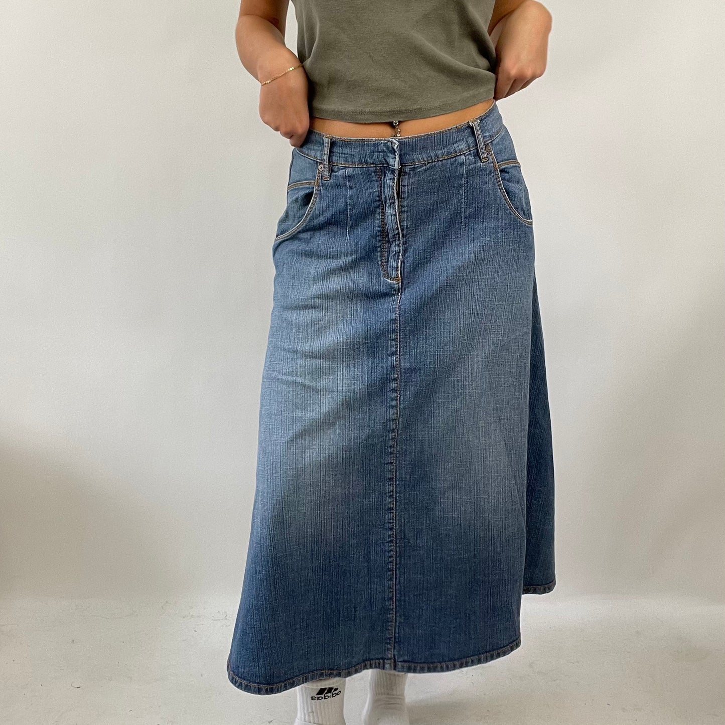 COASTAL GRANDMA DROP | small denim dkny maxi skirt
